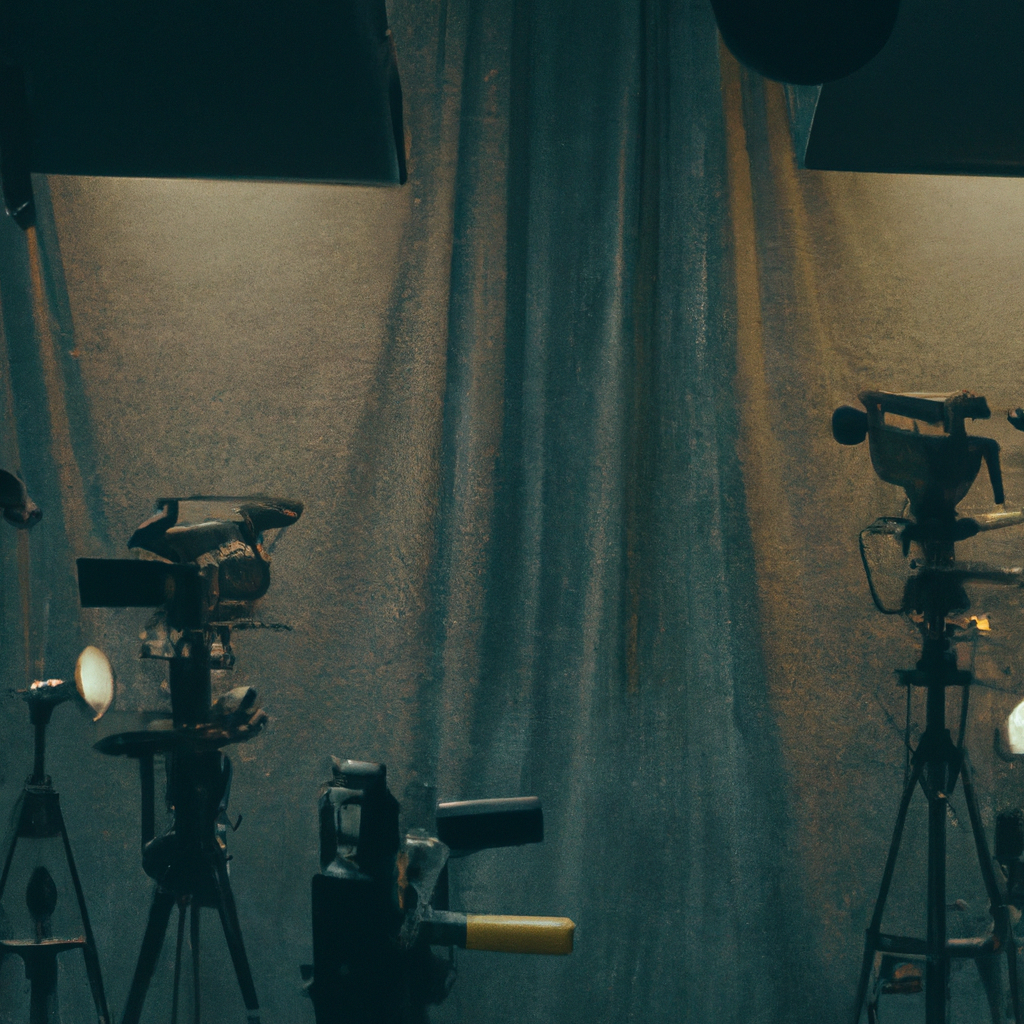 Interior of minimalist broadcast set with cameras and acoustic treatment